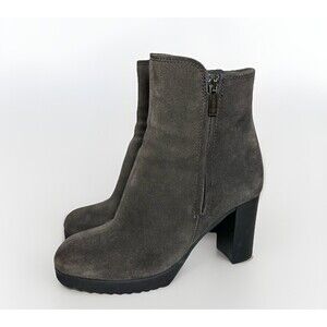 La Canadienne Waterproof Gray Suede Double Zipper Heel Ankle Boots Women's 6.5